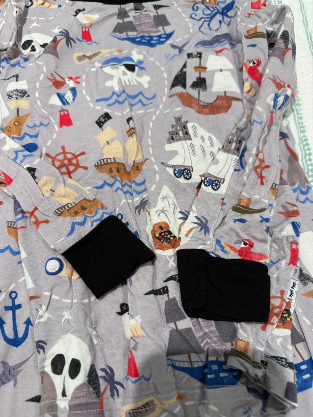 Little Sleepies Gray Pirate Ship Pajama Set with Black Trim